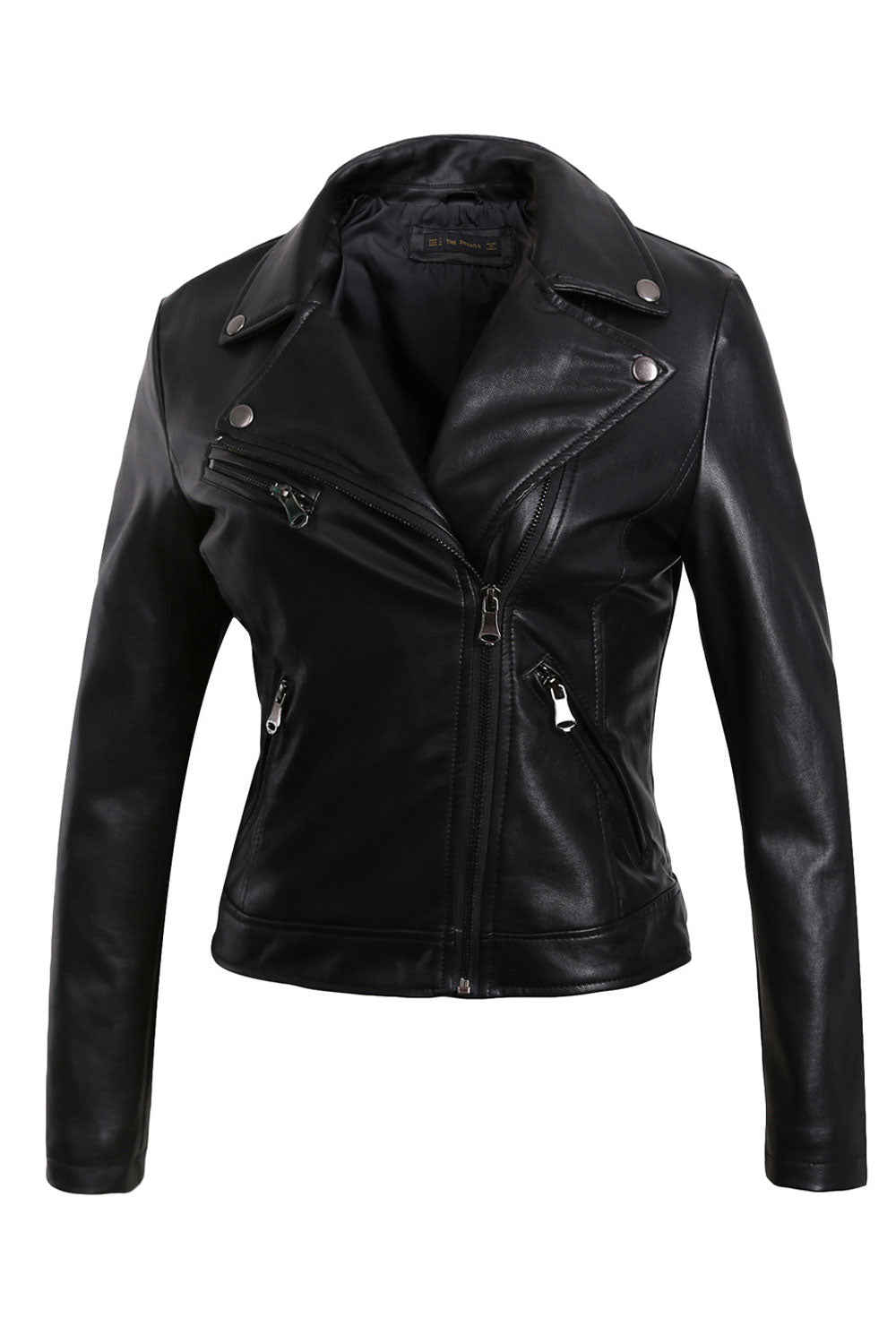 Women Classy Long Sleeves Zipper Closure Slim Leather Jacket
