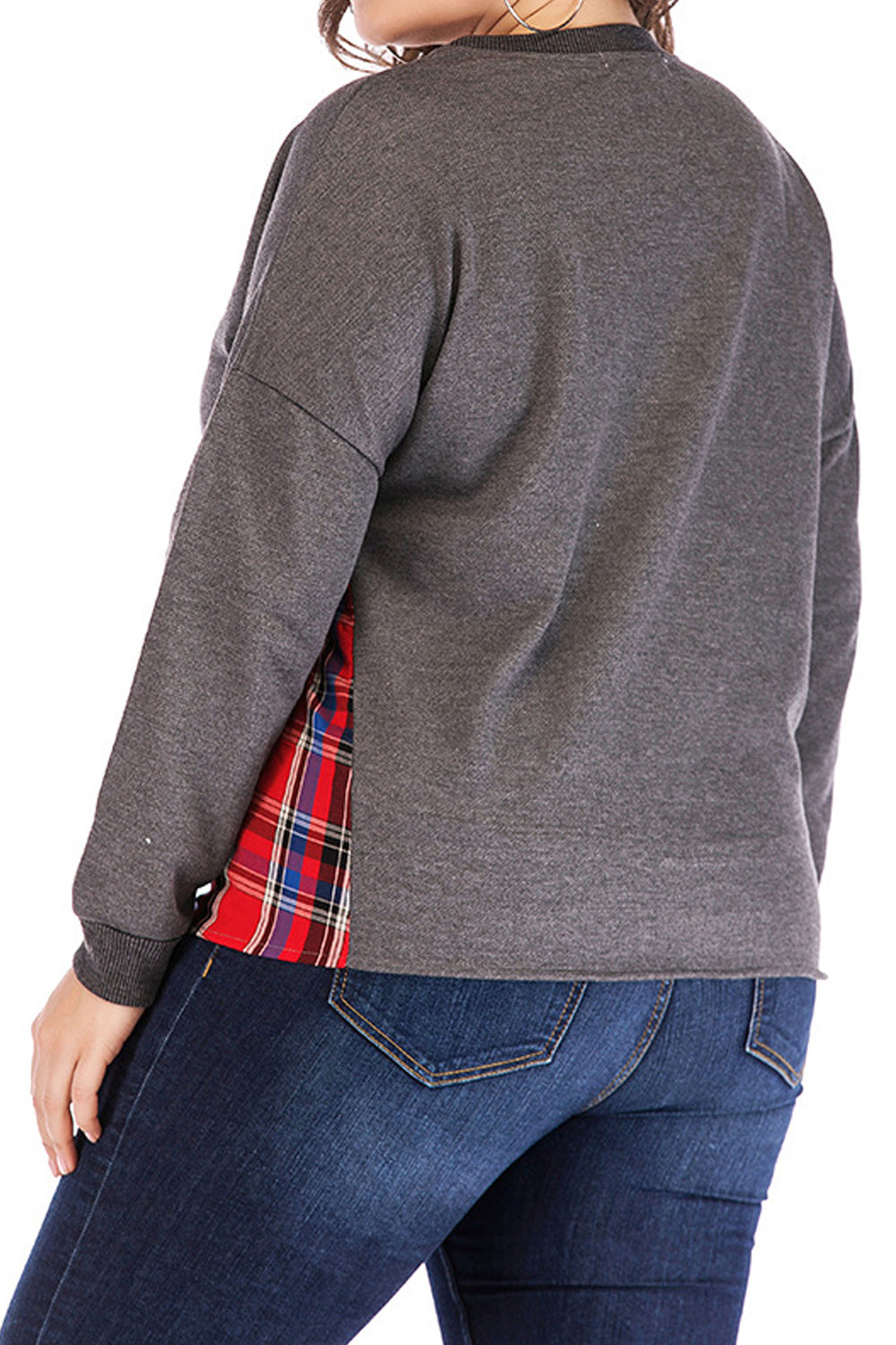Women Decent Plaid Pattern Thick Ribbed Cuff Easy Round Neck Comfortable Casual Sweater