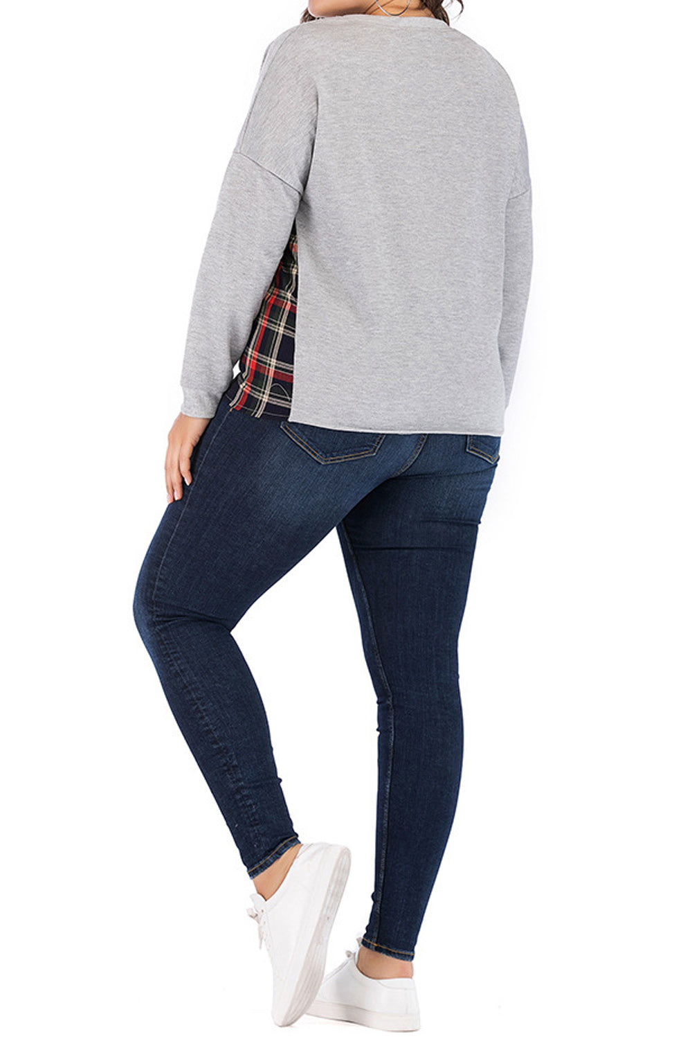 Women Decent Plaid Pattern Thick Ribbed Cuff Easy Round Neck Comfortable Casual Sweater