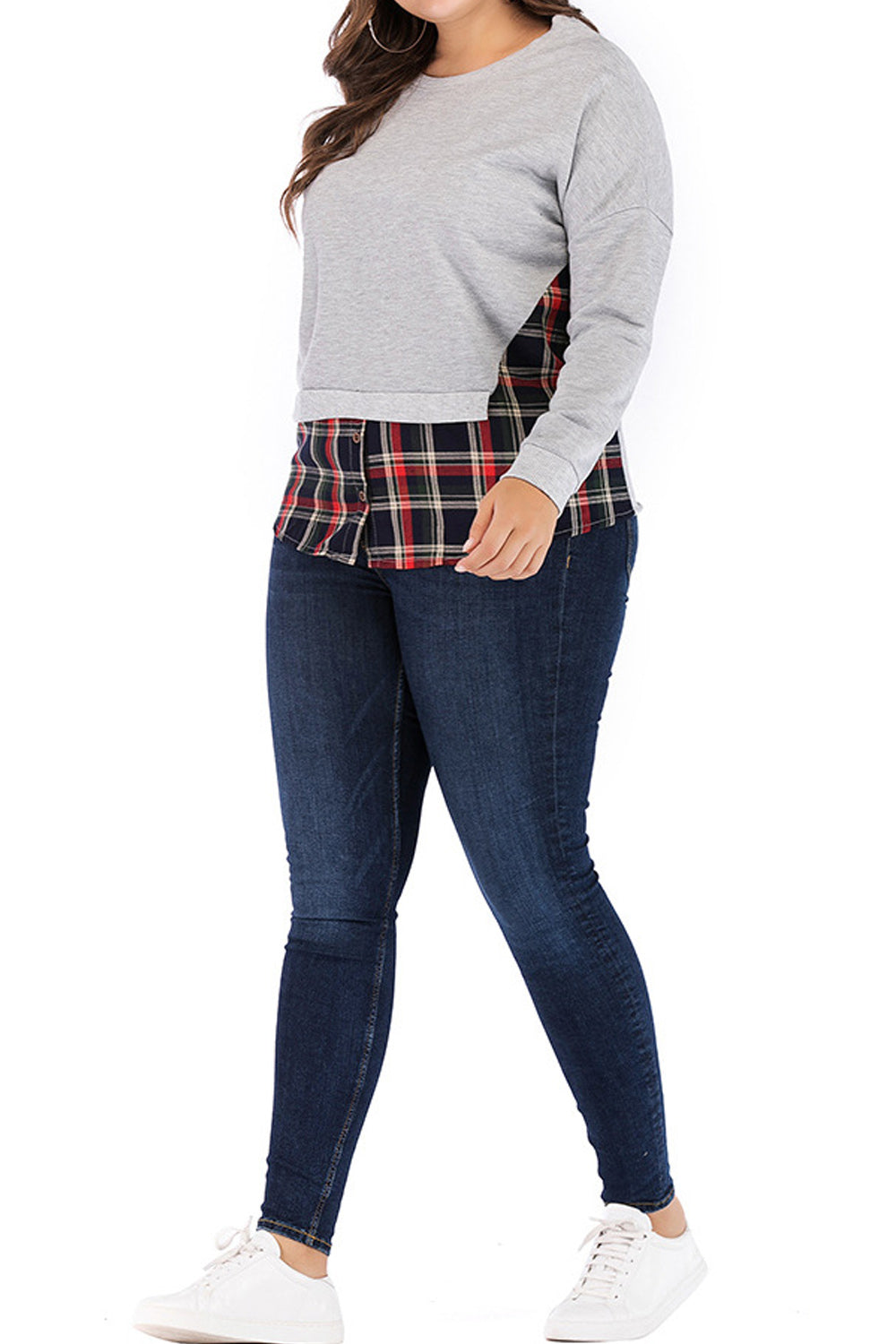 Women Decent Plaid Pattern Thick Ribbed Cuff Easy Round Neck Comfortable Casual Sweater