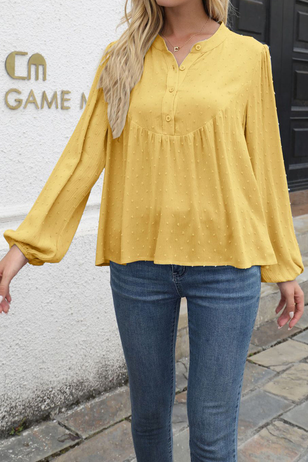 Women Thin Long Sleeve V-Neck Trendy Solid Pattern Button Closure Soft & Comfortable Reliable Shirt