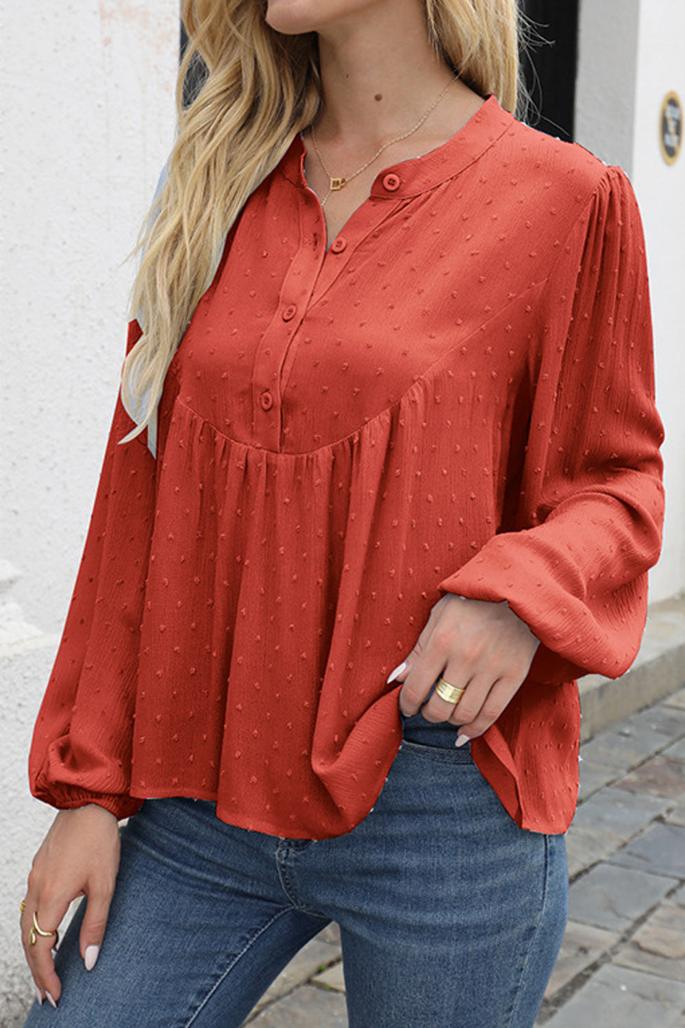 Women Thin Long Sleeve V-Neck Trendy Solid Pattern Button Closure Soft & Comfortable Reliable Shirt
