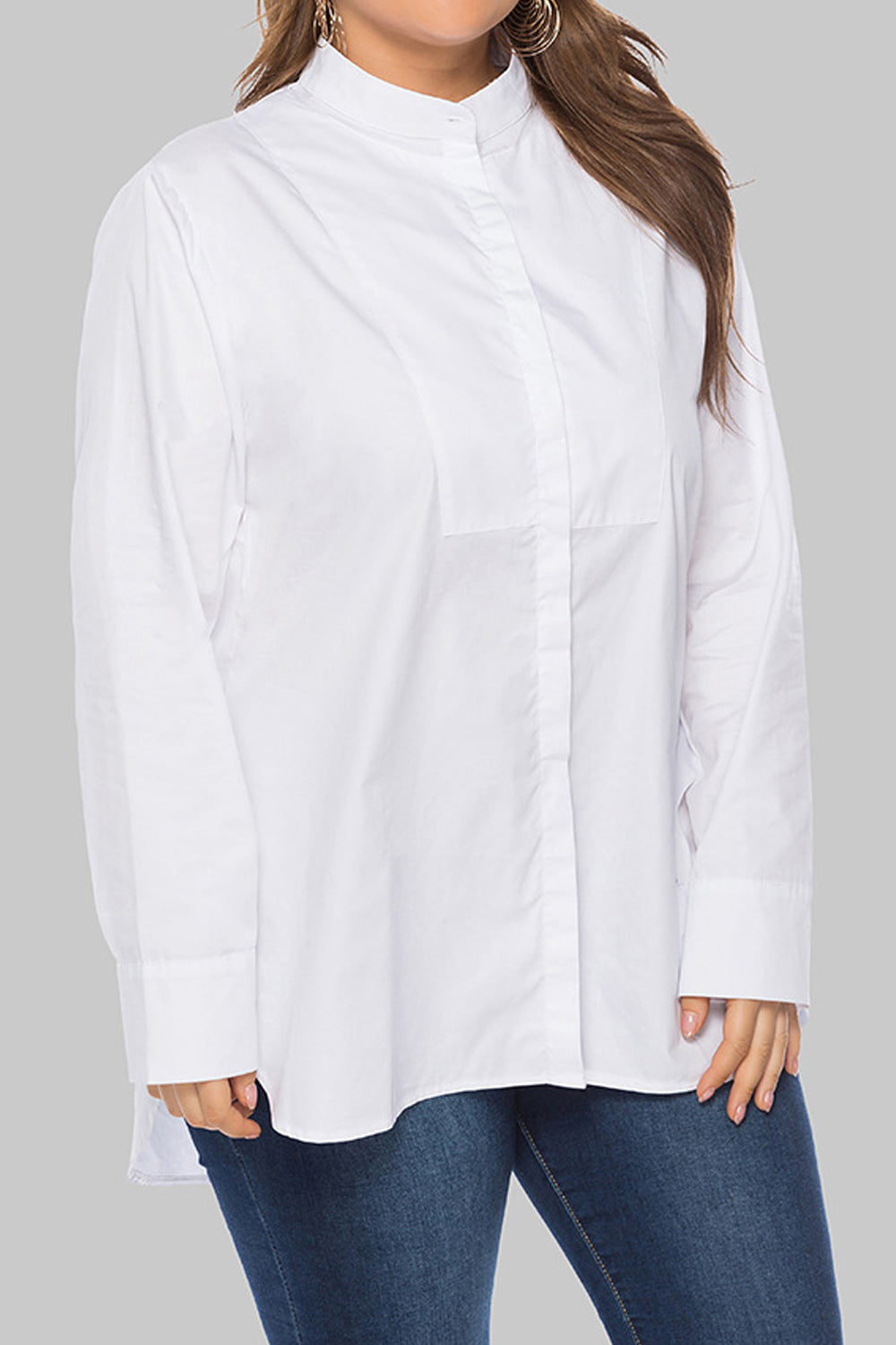 Women Magnificent Solid Colored Long Sleeve Stand Up Collar Pullover Casual Autumn Styling Shirt