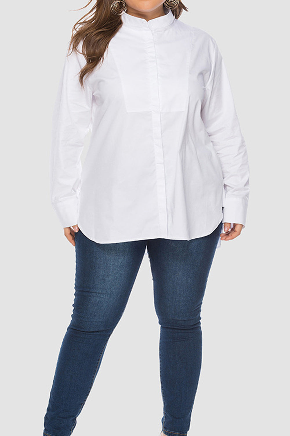 Women Magnificent Solid Colored Long Sleeve Stand Up Collar Pullover Casual Autumn Styling Shirt