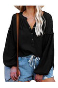 Women Relax Fit Lantern Sleeve V-Neck Magnificent Solid Colored Stylish Pullover Shirt