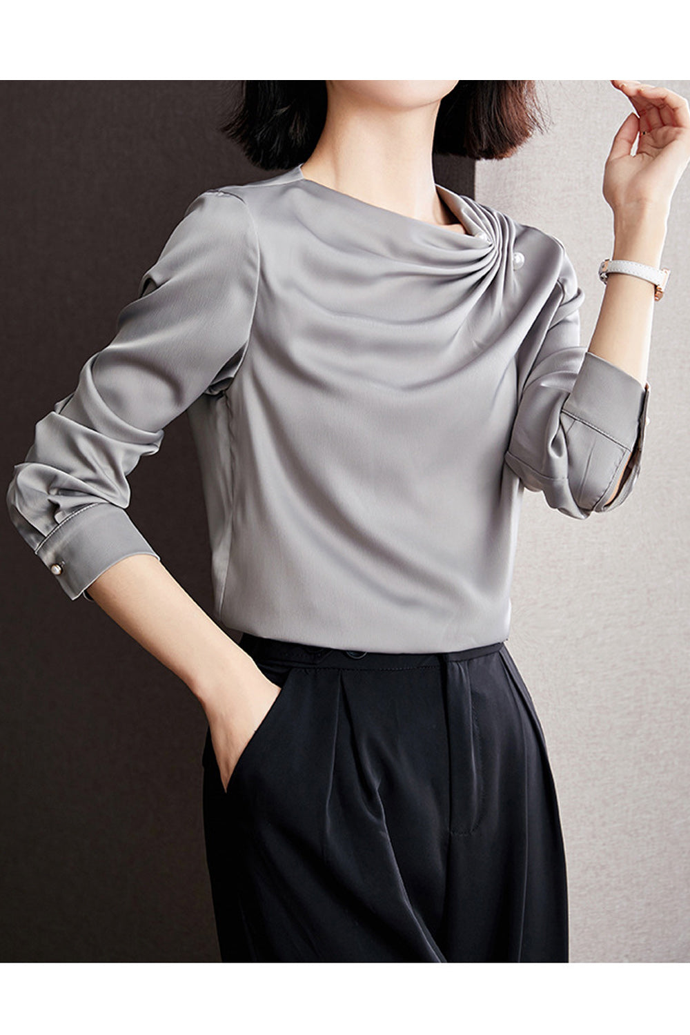 Women Awesome Solid Colored Long Sleeve Easy Round Neck Relax Fit Comfortable Casual Top