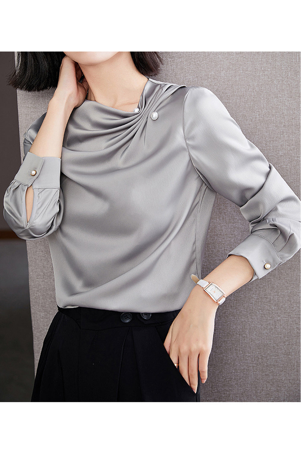 Women Awesome Solid Colored Long Sleeve Easy Round Neck Relax Fit Comfortable Casual Top