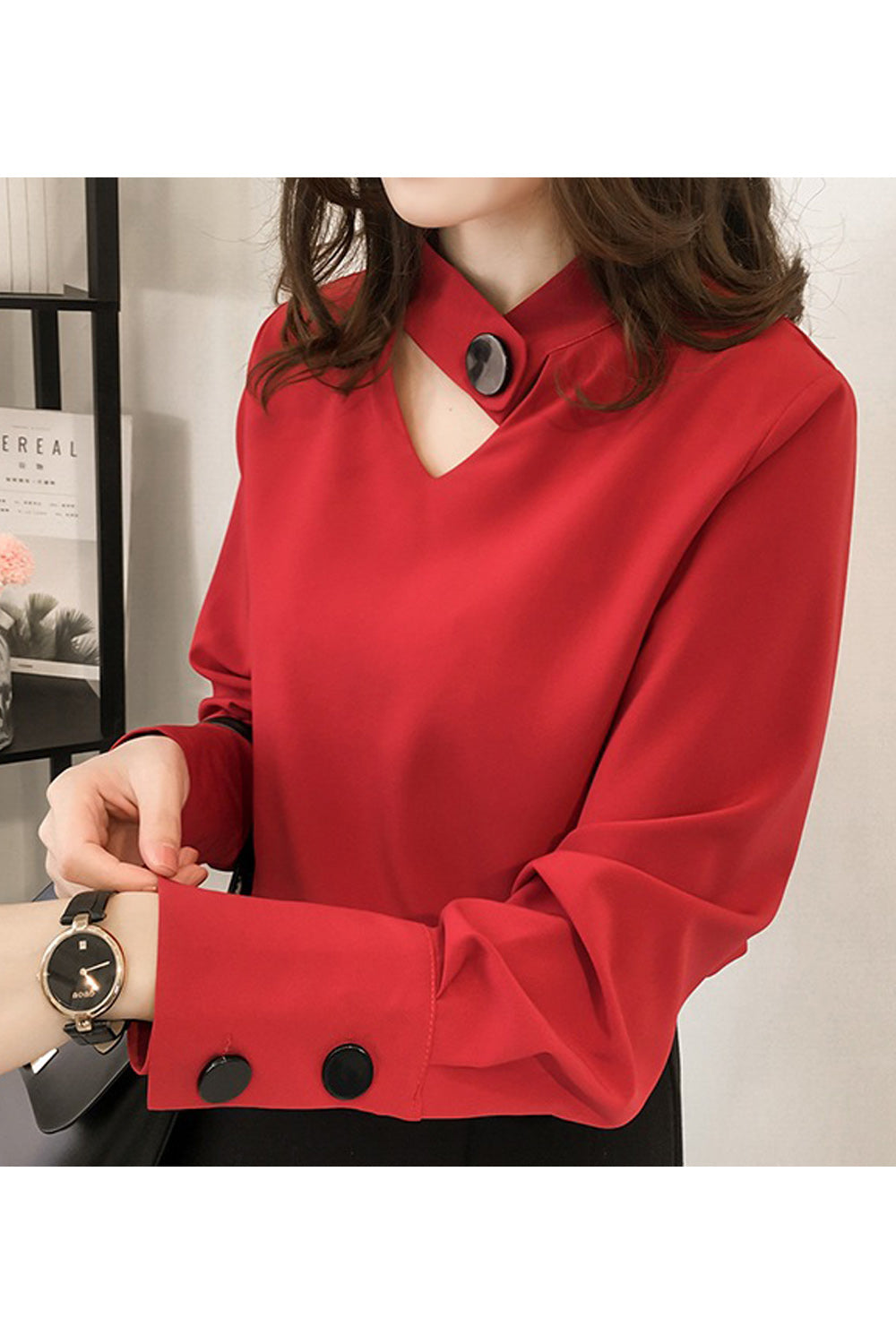 Women Solid Colored Trendy V-Neck Restful Long Sleeve Soft & Thin Superb Summer Casual Shirt