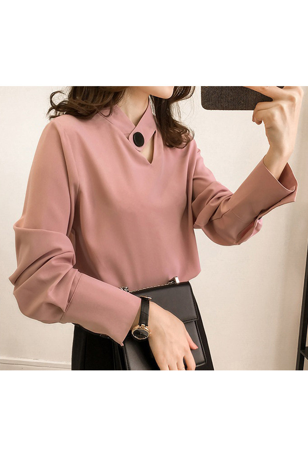 Women Solid Colored Trendy V-Neck Restful Long Sleeve Soft & Thin Superb Summer Casual Shirt
