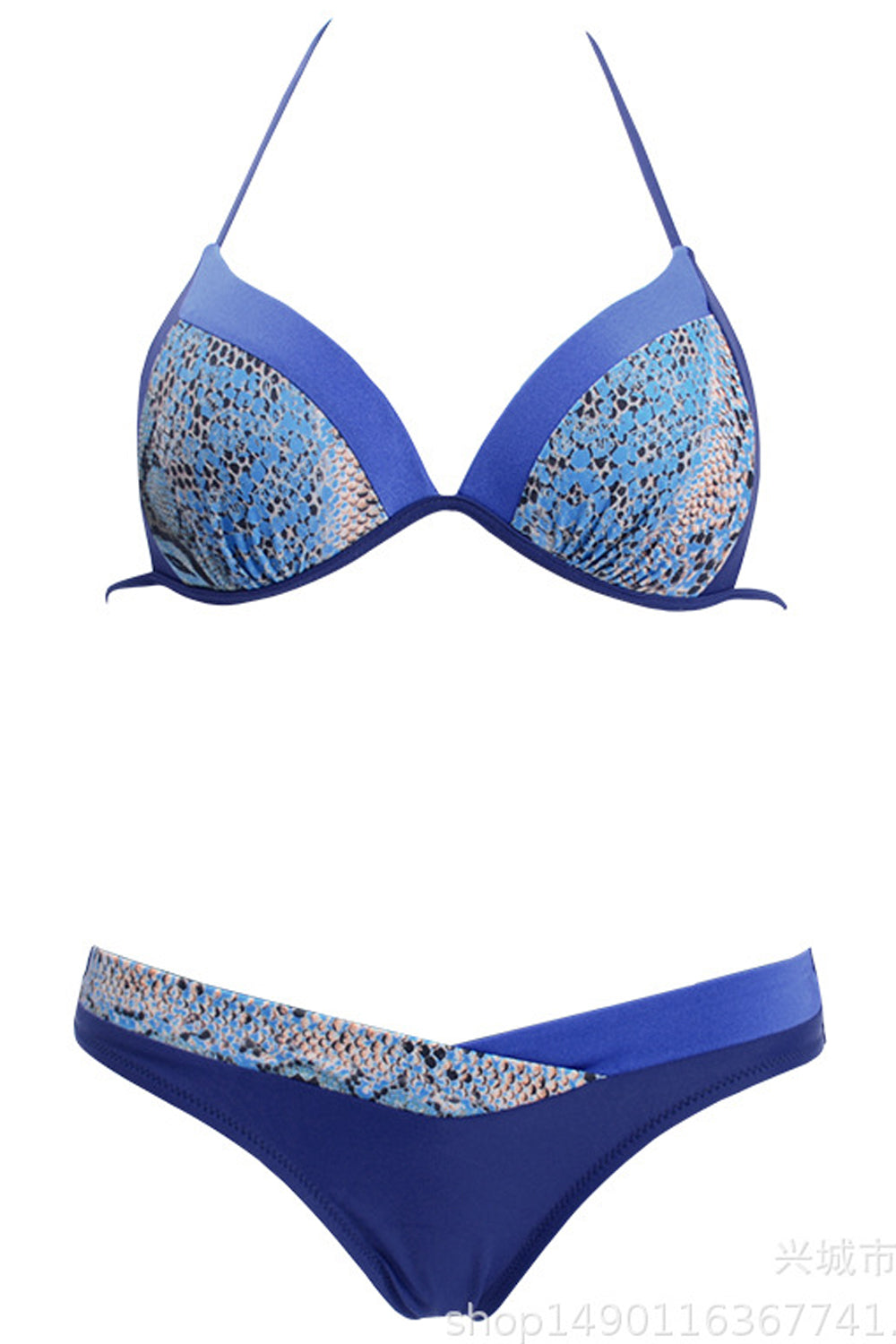 Women Bikini Snake-skin Stitching Two Piece Swim Suit