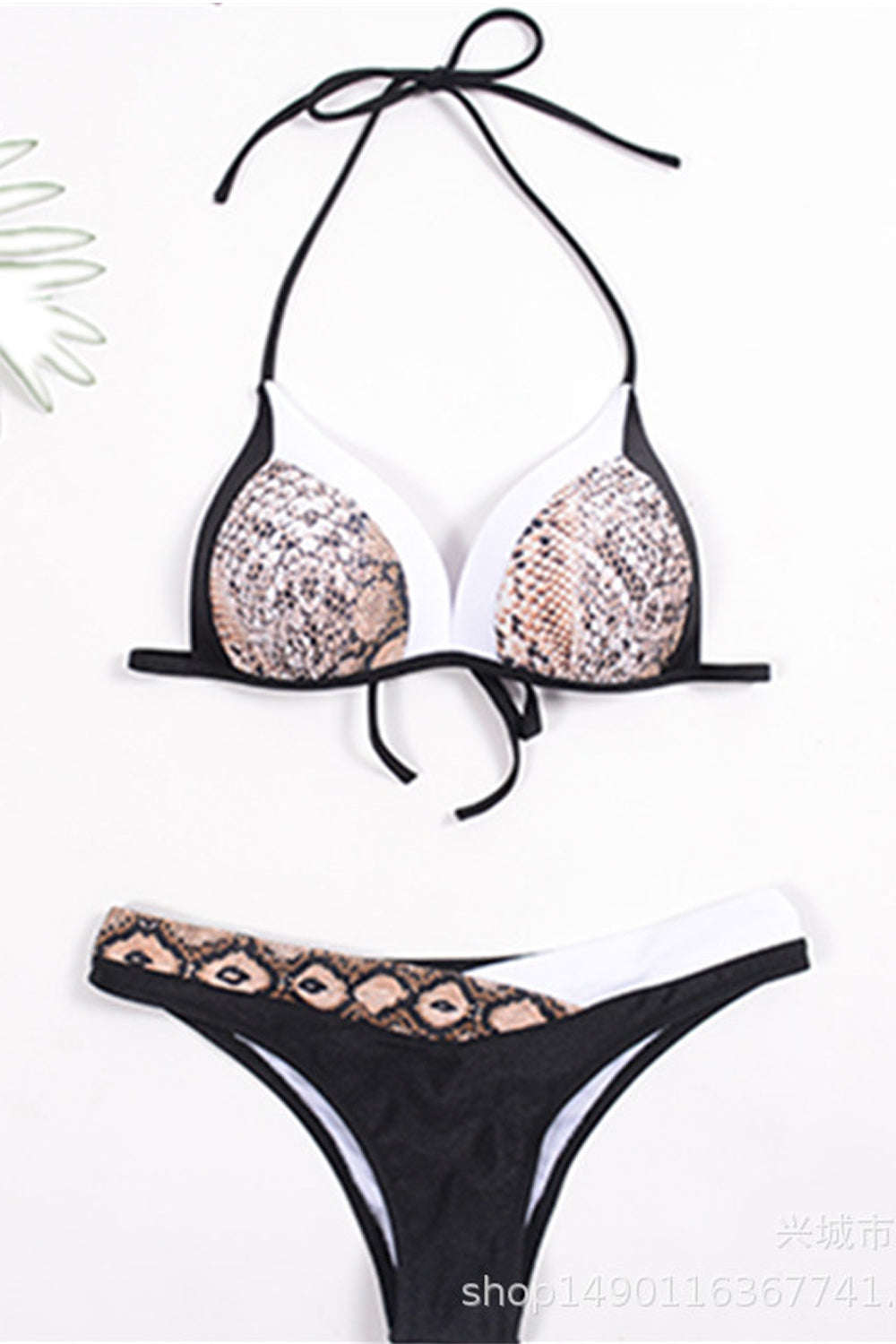 Women Bikini Snake-skin Stitching Two Piece Swim Suit