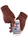 Women Elasticated Wrist Solid Colored Thick Outdoor Suede Gloves