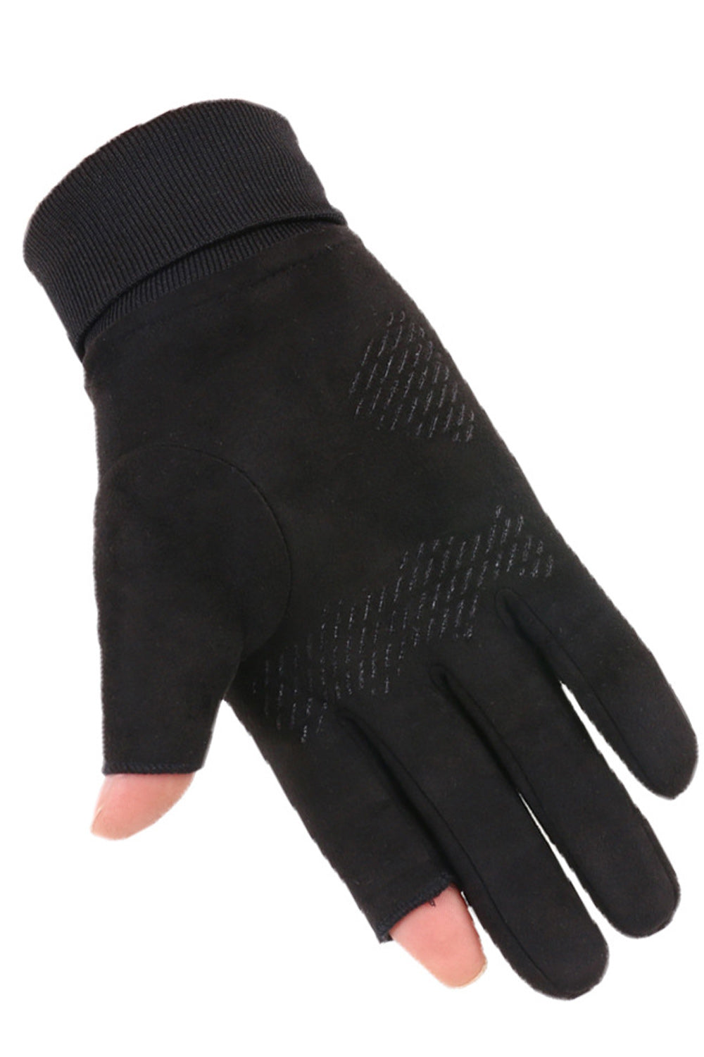 Women Elasticated Wrist Solid Colored Thick Outdoor Suede Gloves