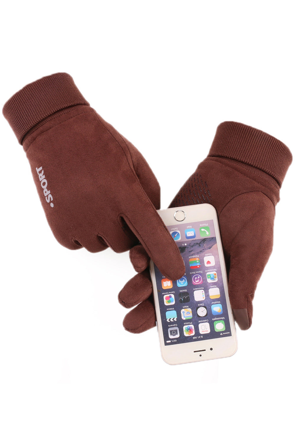 Women Elasticated Wrist Solid Colored Thick Outdoor Suede Gloves