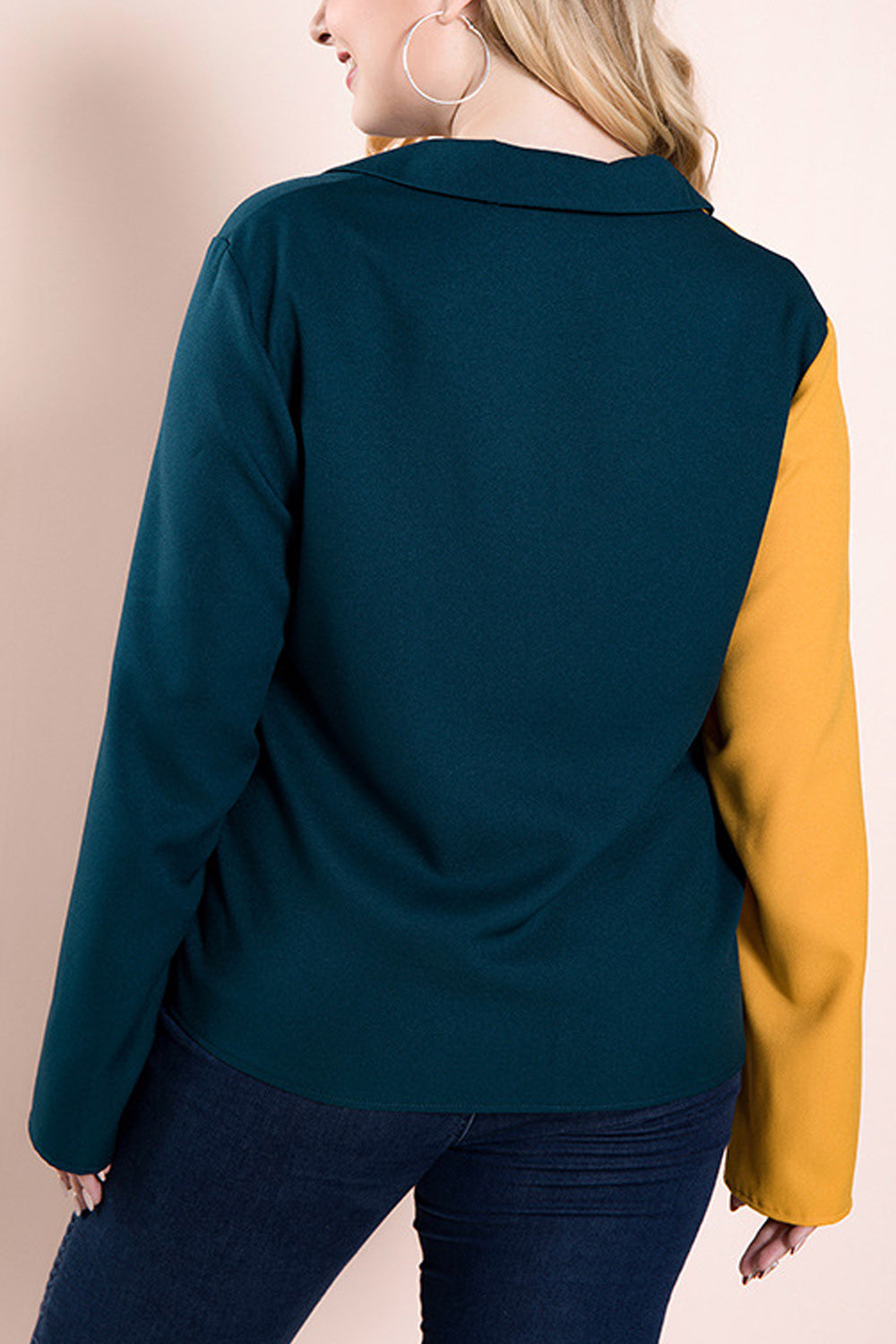 Women Plus Double Color V-Neck Loose Fit Fashion Shirt