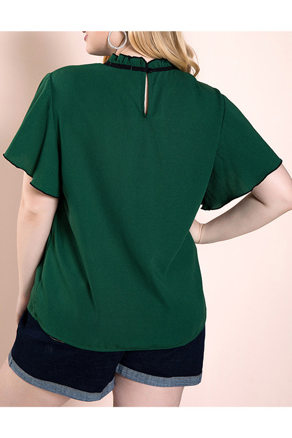 Women Plus Tie Strap Ruffled Sleeve Solid Color Fashion Blouse