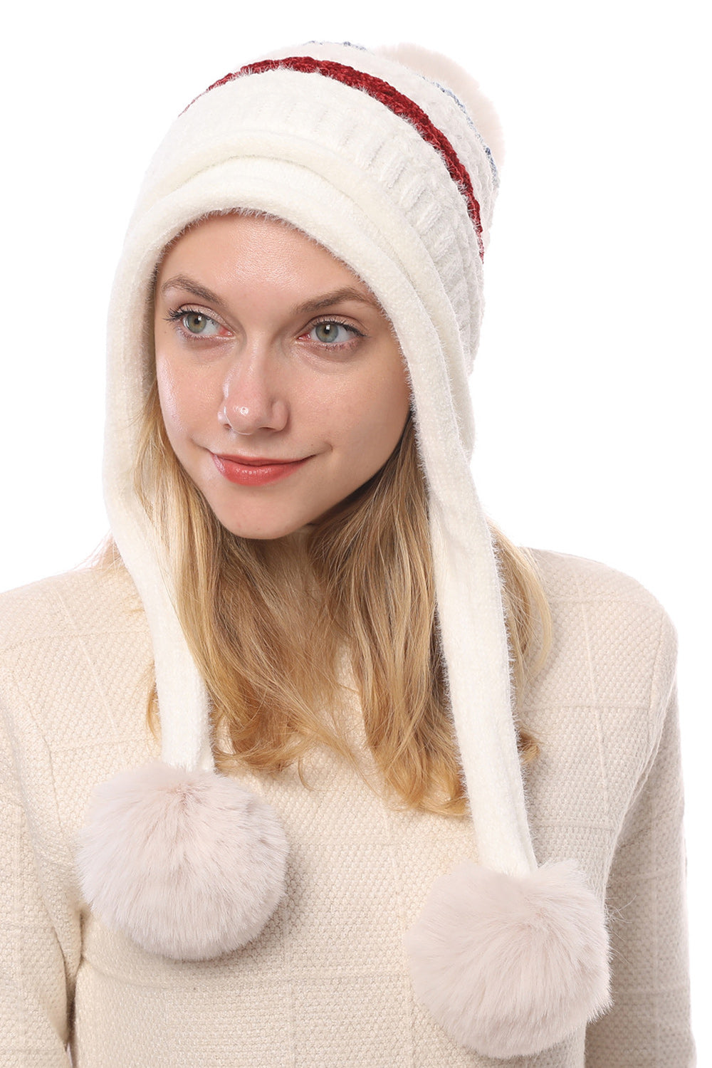 Women Hair Ball Decoration Winter Ear Protection Knitted Hat