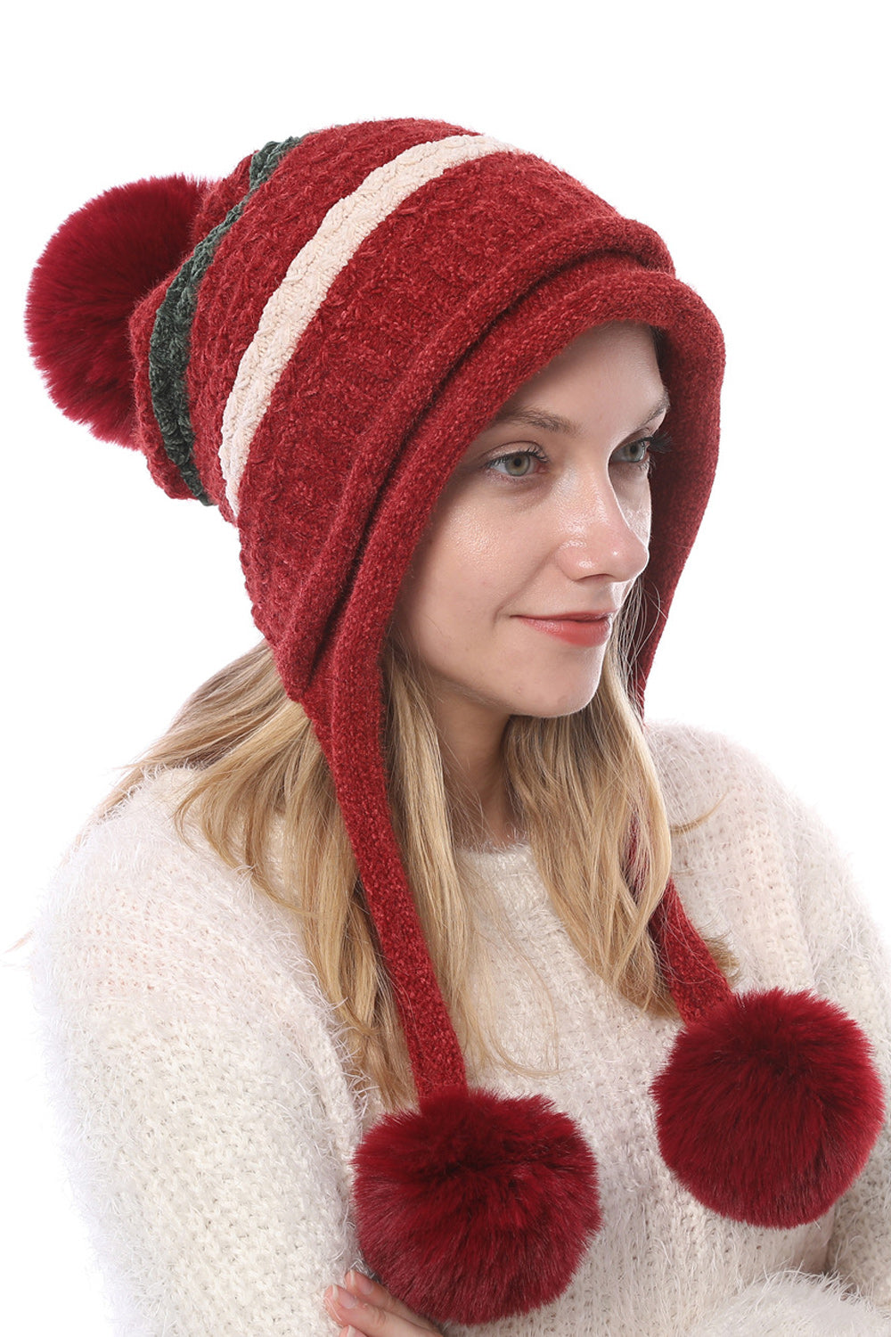 Women Hair Ball Decoration Winter Ear Protection Knitted Hat