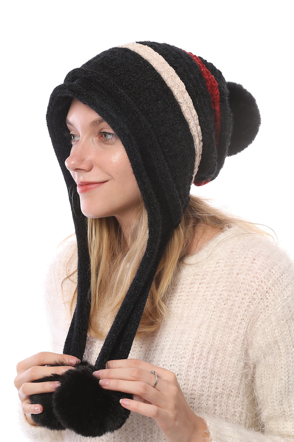 Women Hair Ball Decoration Winter Ear Protection Knitted Hat