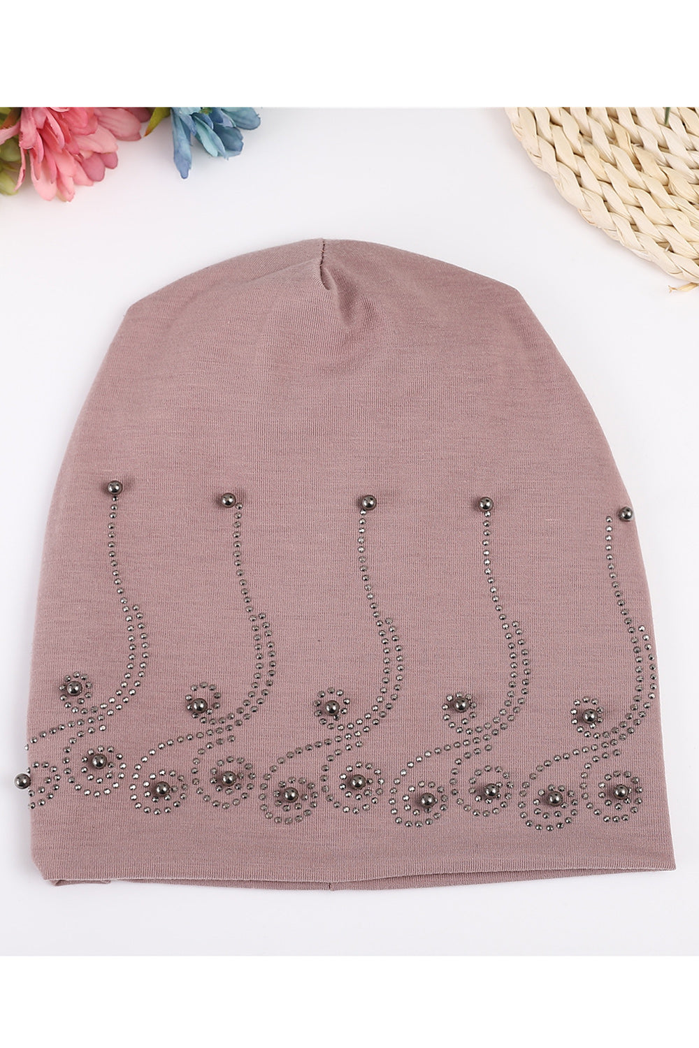 Women Durable Outstanding Beads Decorated Warm Winter Comfortable Knitted Hat