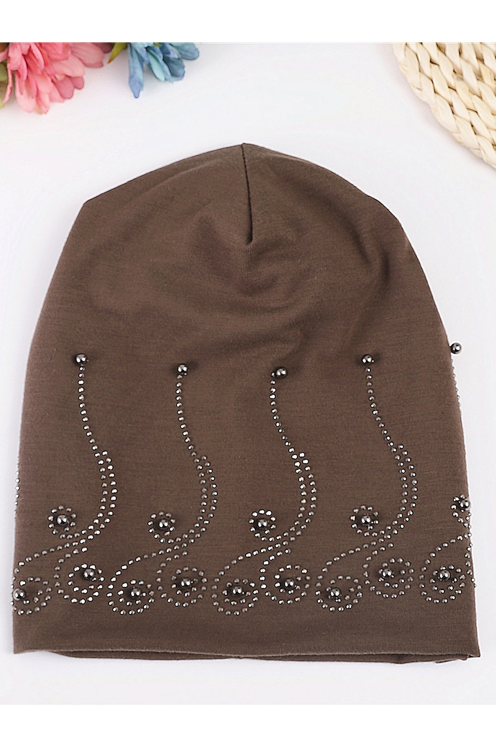Women Durable Outstanding Beads Decorated Warm Winter Comfortable Knitted Hat