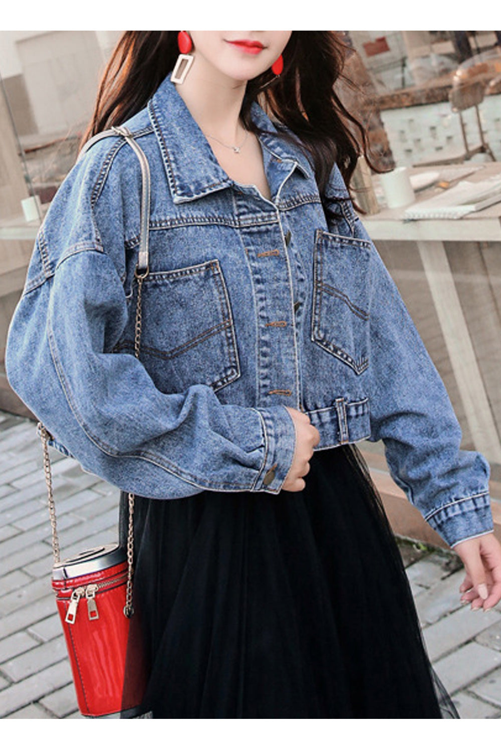 Women Breathable Loose Long Sleeve Modern Short Length Fantastic Denim Jacket