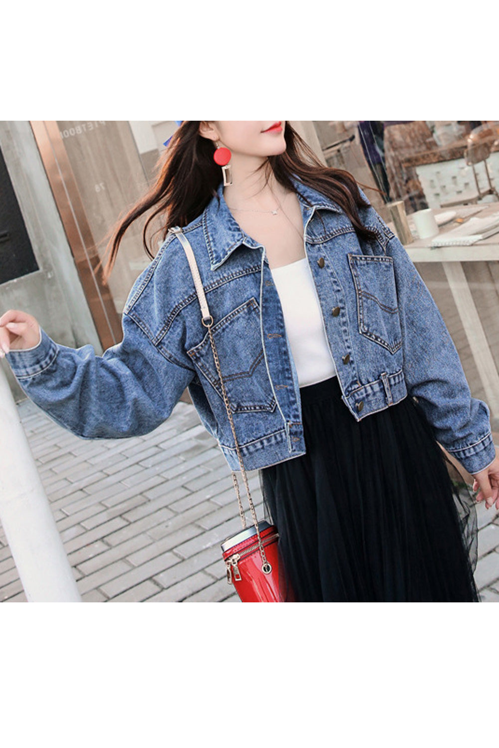 Women Breathable Loose Long Sleeve Modern Short Length Fantastic Denim Jacket