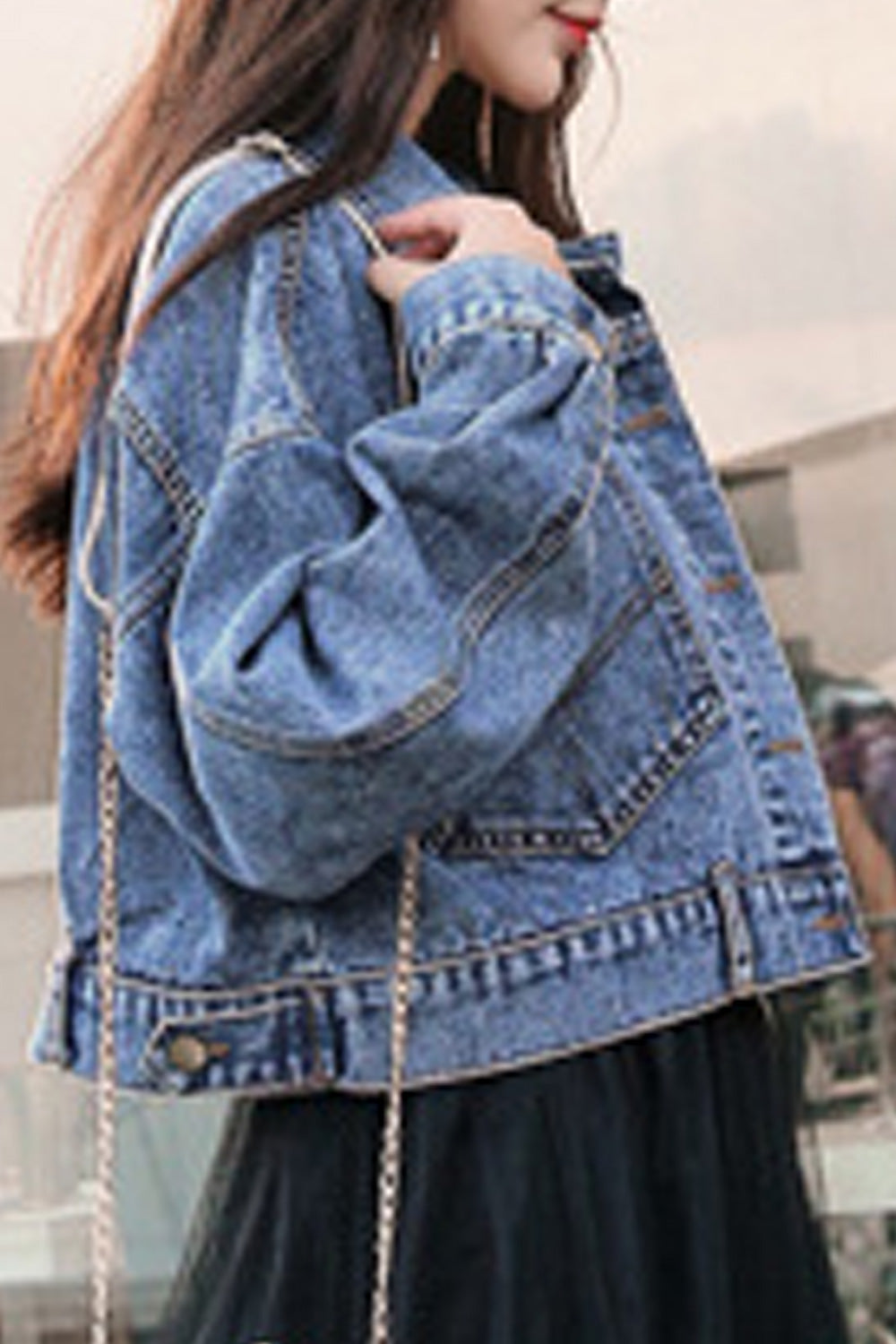 Women Breathable Loose Long Sleeve Modern Short Length Fantastic Denim Jacket