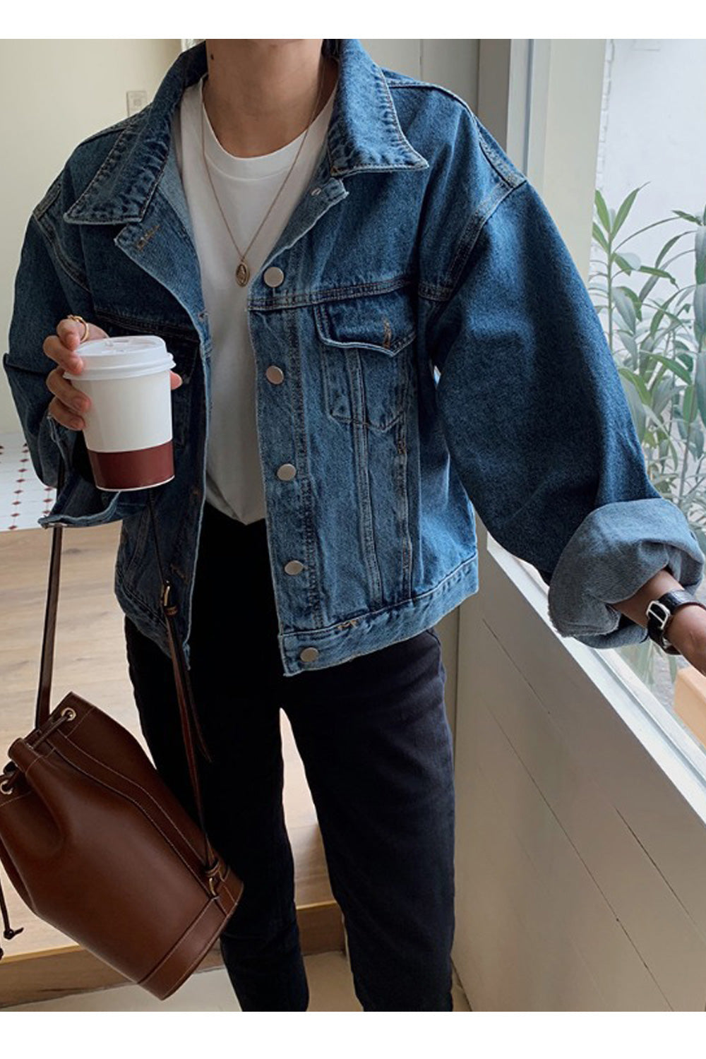 Women Button Down Modern Long Sleeve Collar Neck Fantastic Solid Colored Denim Jacket