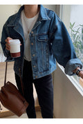 Women Button Down Modern Long Sleeve Collar Neck Fantastic Solid Colored Denim Jacket