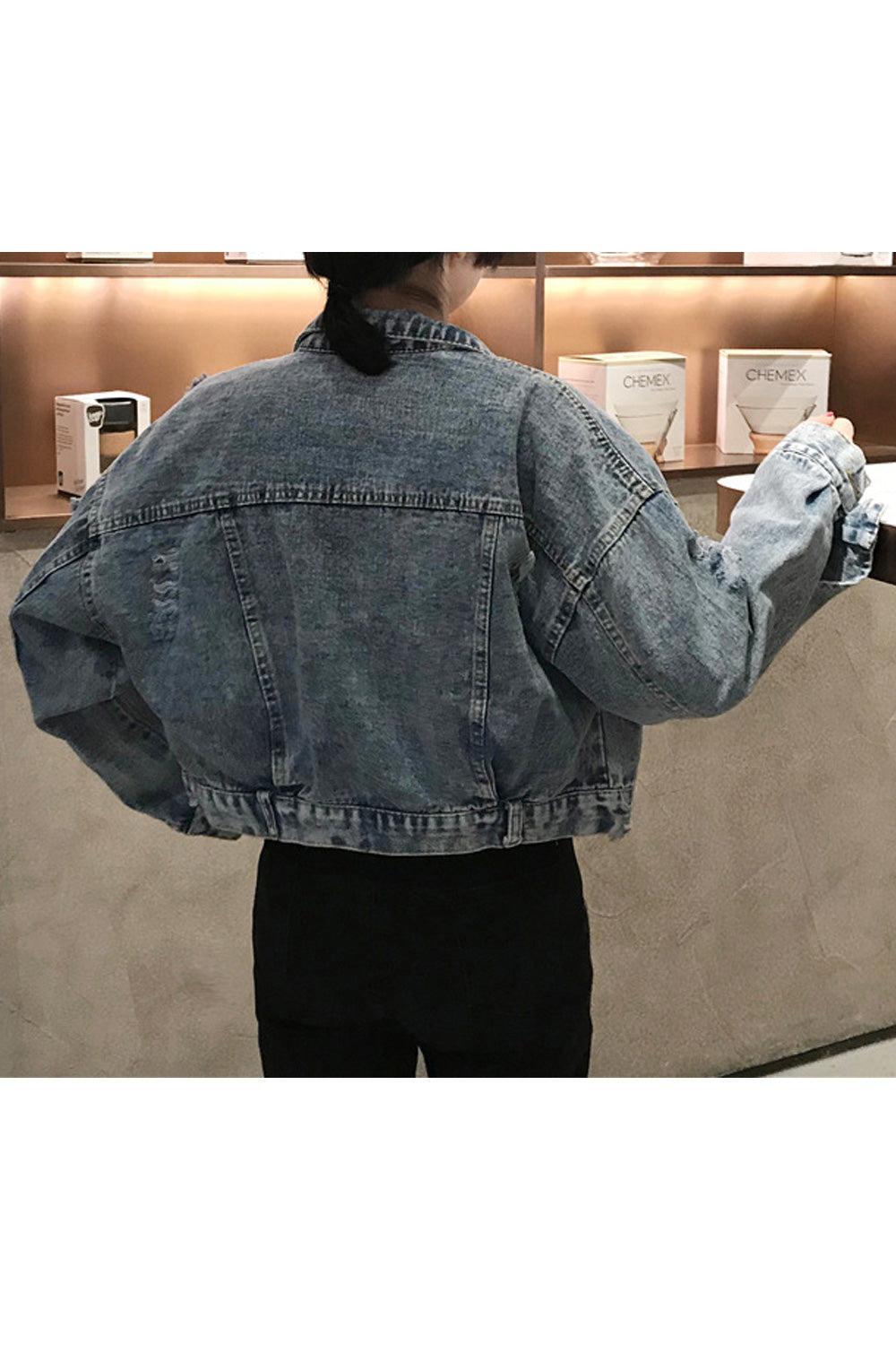 Women Trendy Long Sleeve Collar Neck Sequins Attached Pretty Denim Jacket