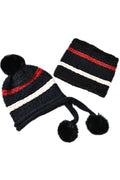Women Classic Stripe Pattern Warm Soft Hair Ball Decorated Knitted Hat