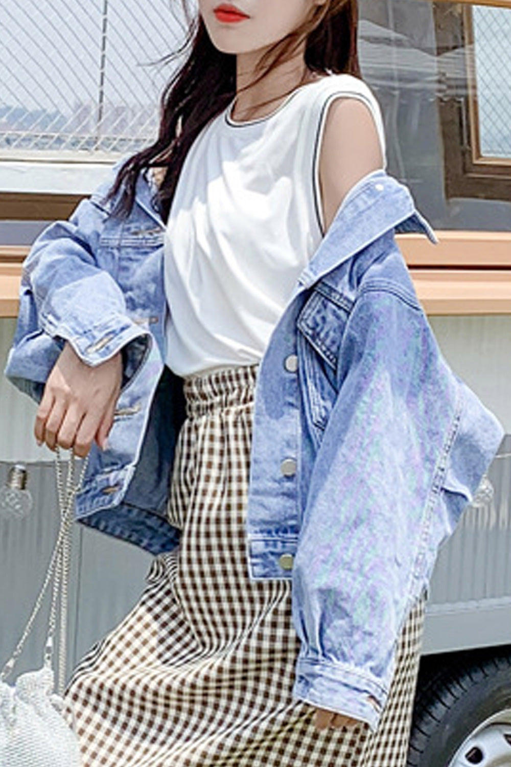 Women Casual Loose Long Sleeve Collar Neck Fashion Solid Colored Denim Jacket