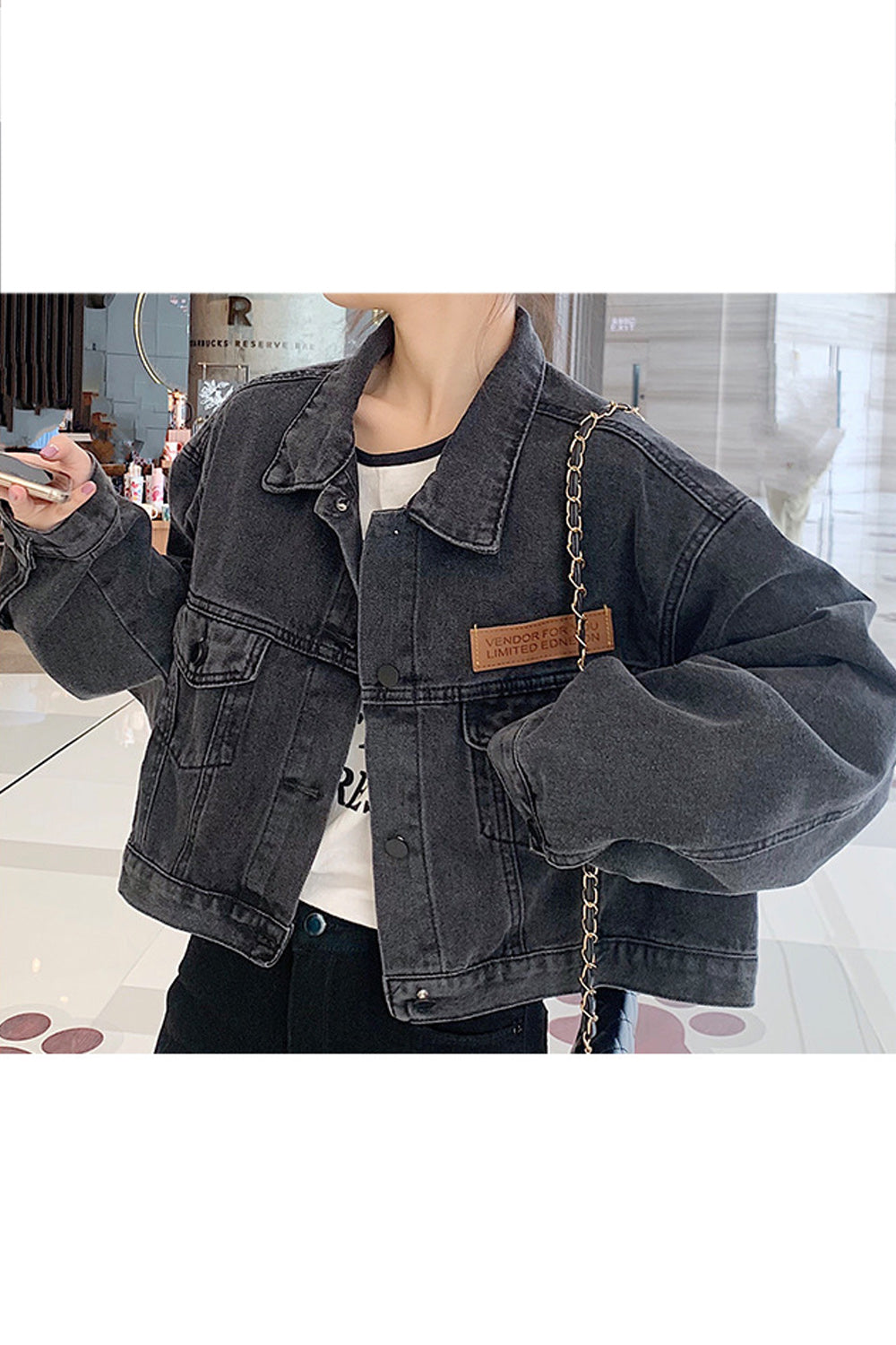 Women Collar Neck Amazing Loose Long Sleeve Solid Pattern Pocket Styling Denim Jacket