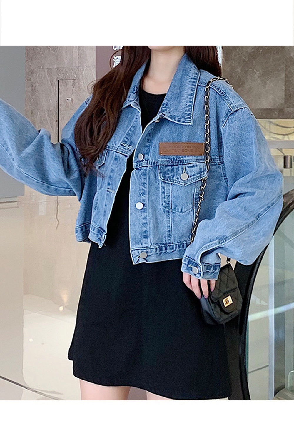 Women Collar Neck Amazing Loose Long Sleeve Solid Pattern Pocket Styling Denim Jacket