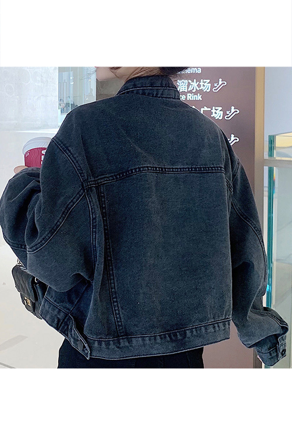 Women Collar Neck Amazing Loose Long Sleeve Solid Pattern Pocket Styling Denim Jacket