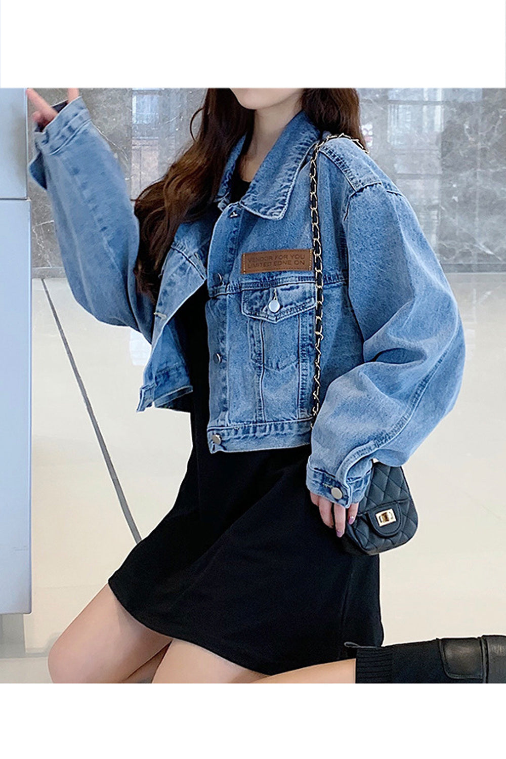 Women Collar Neck Amazing Loose Long Sleeve Solid Pattern Pocket Styling Denim Jacket