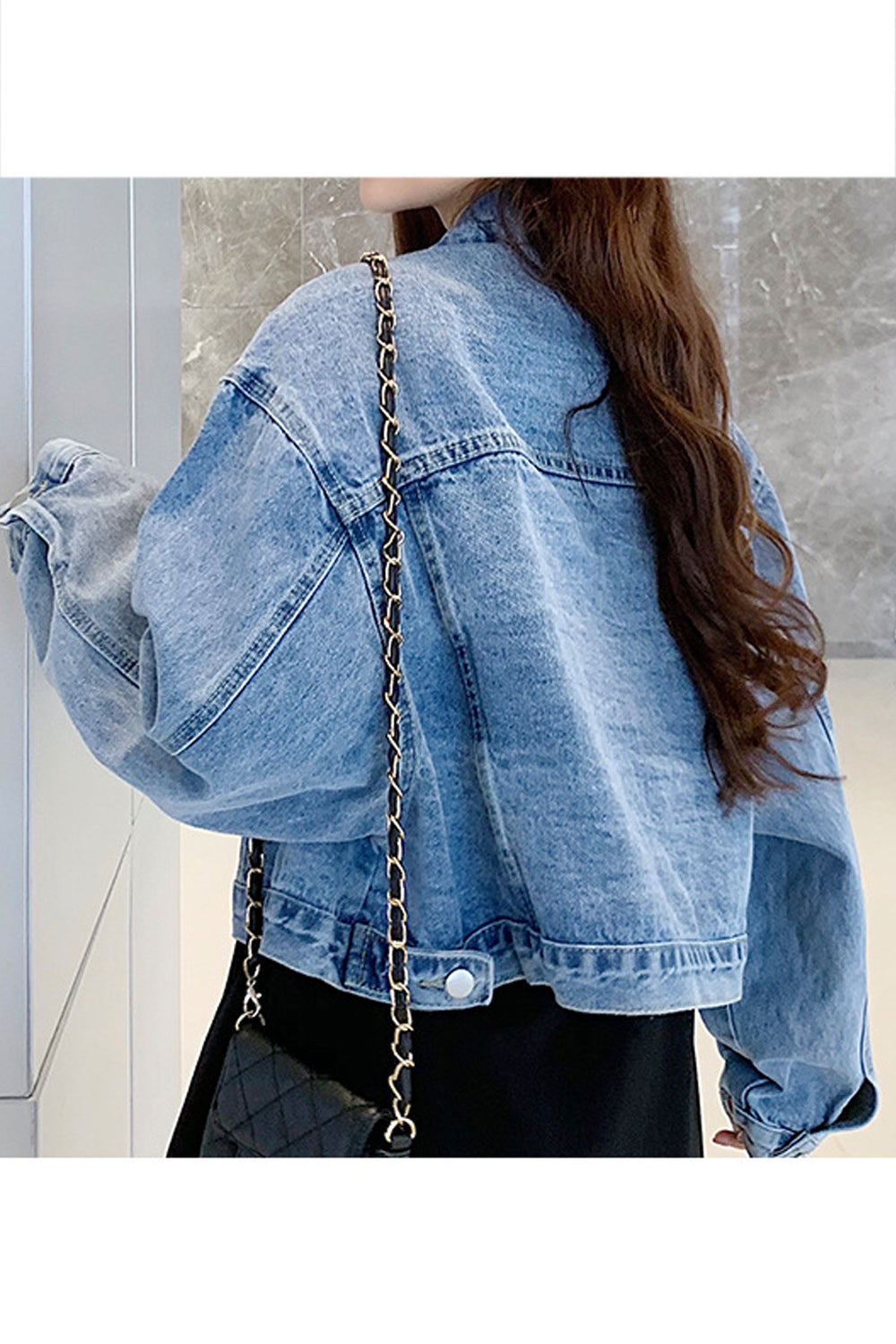 Women Collar Neck Amazing Loose Long Sleeve Solid Pattern Pocket Styling Denim Jacket