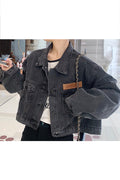 Women Collar Neck Amazing Loose Long Sleeve Solid Pattern Pocket Styling Denim Jacket