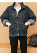 Women Wonderful Stand Collar Modern Long Sleeve Pocket Styling Denim Jeans