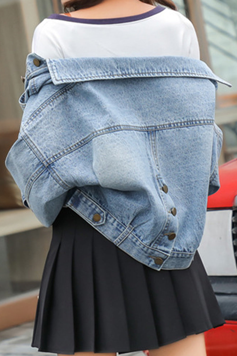 Women Short Length Long Sleeve Loose Breathable Fabulous Solid Colored Collar Neck Denim Jacket