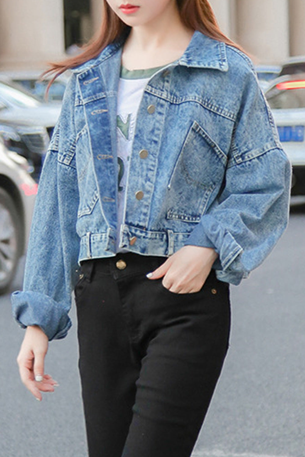 Women Convenient Oblique Pocket Styling Fashionable Denim Jacket