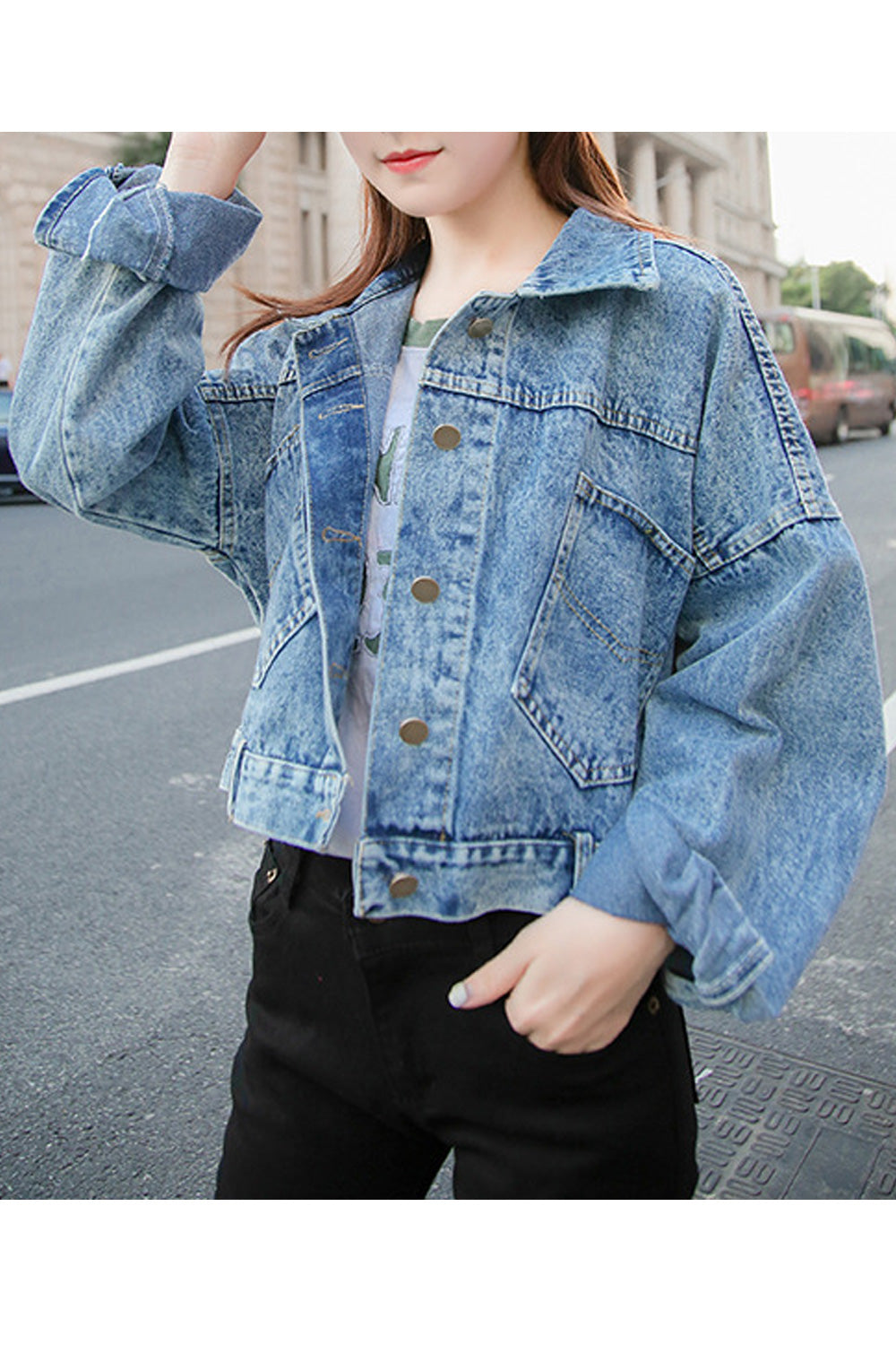 Women Convenient Oblique Pocket Styling Fashionable Denim Jacket