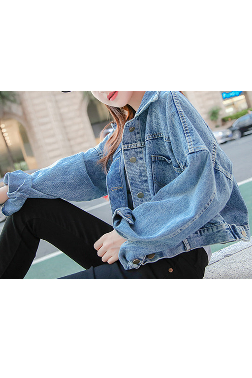 Women Convenient Oblique Pocket Styling Fashionable Denim Jacket