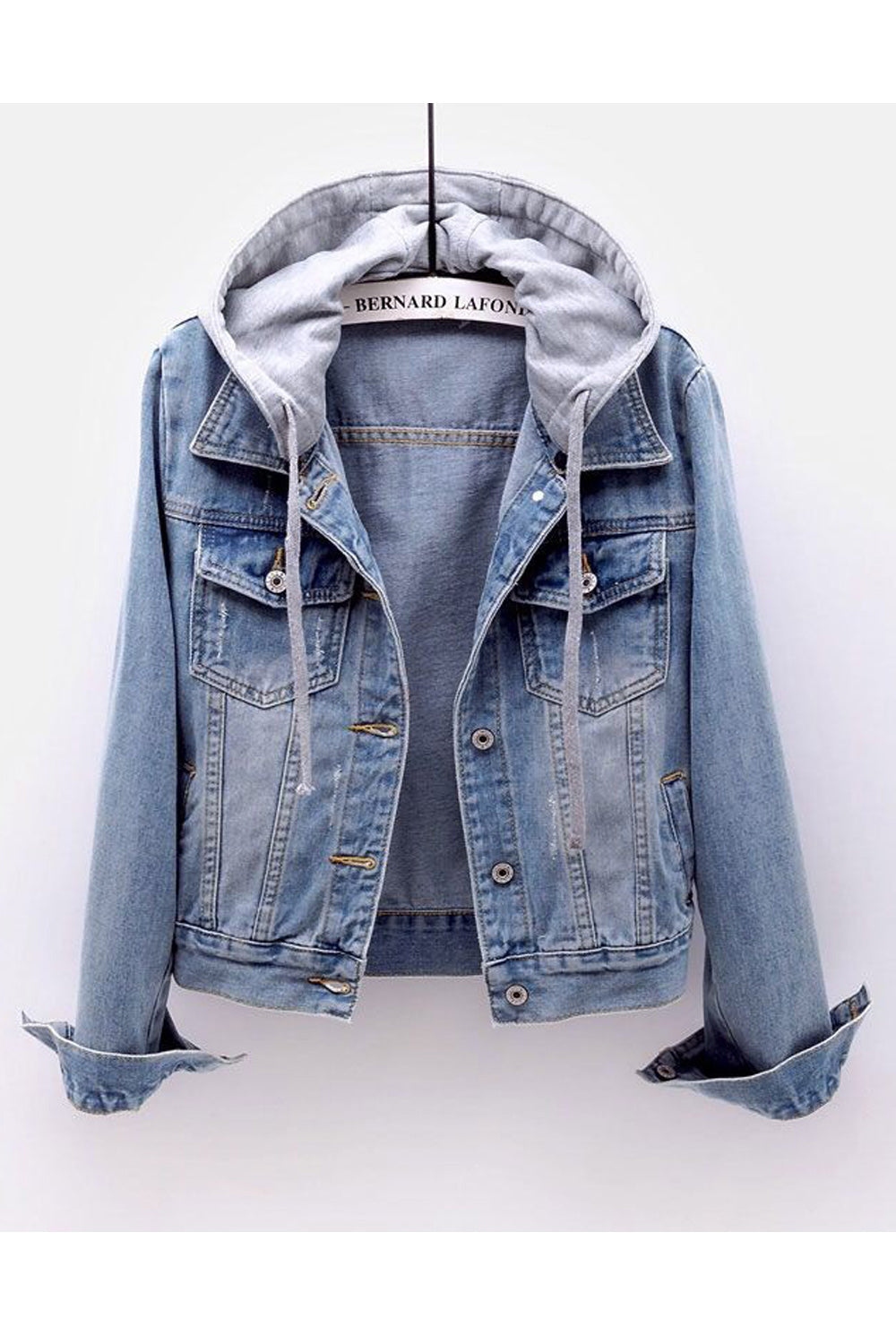 Women Hood Neck Long Sleeve Wind Proof Convenient Casual Winter Denim Jacket