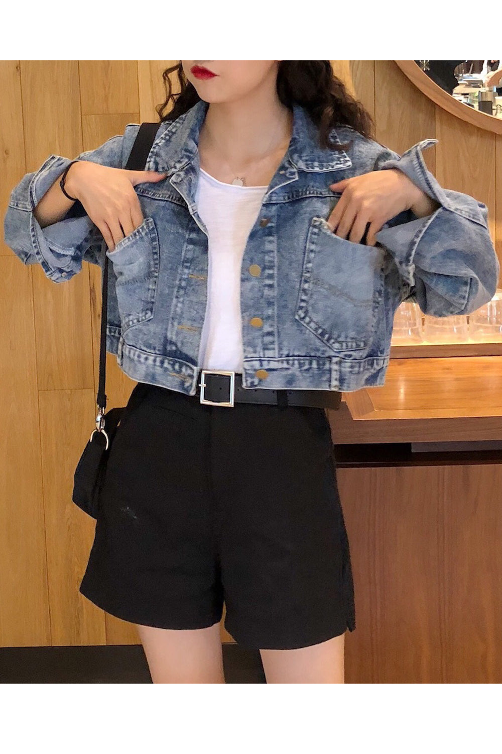 Women Fashion Long Sleeve Superb Solid Colored Collar Neck Denim Jacket