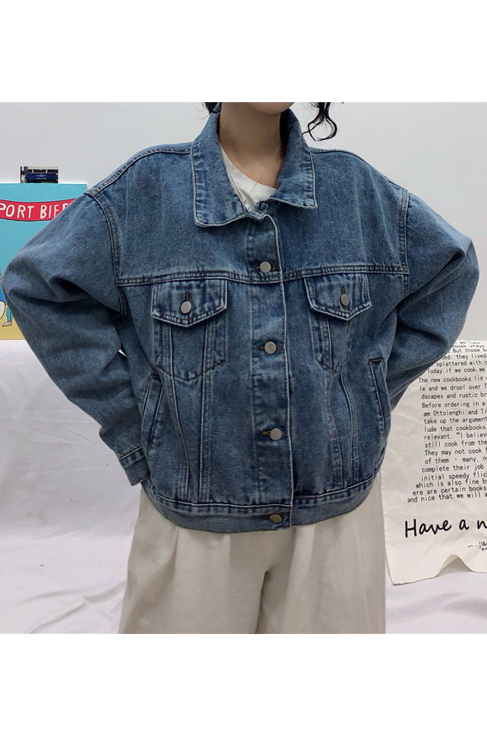 Women Breathable Loose Modern Long Sleeve Fashionable Pocket Styling Denim Jacket