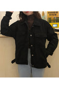 Women Button Closure Classy Solid Pattern Long Sleeve Superb Collar Neck Denim Jacket