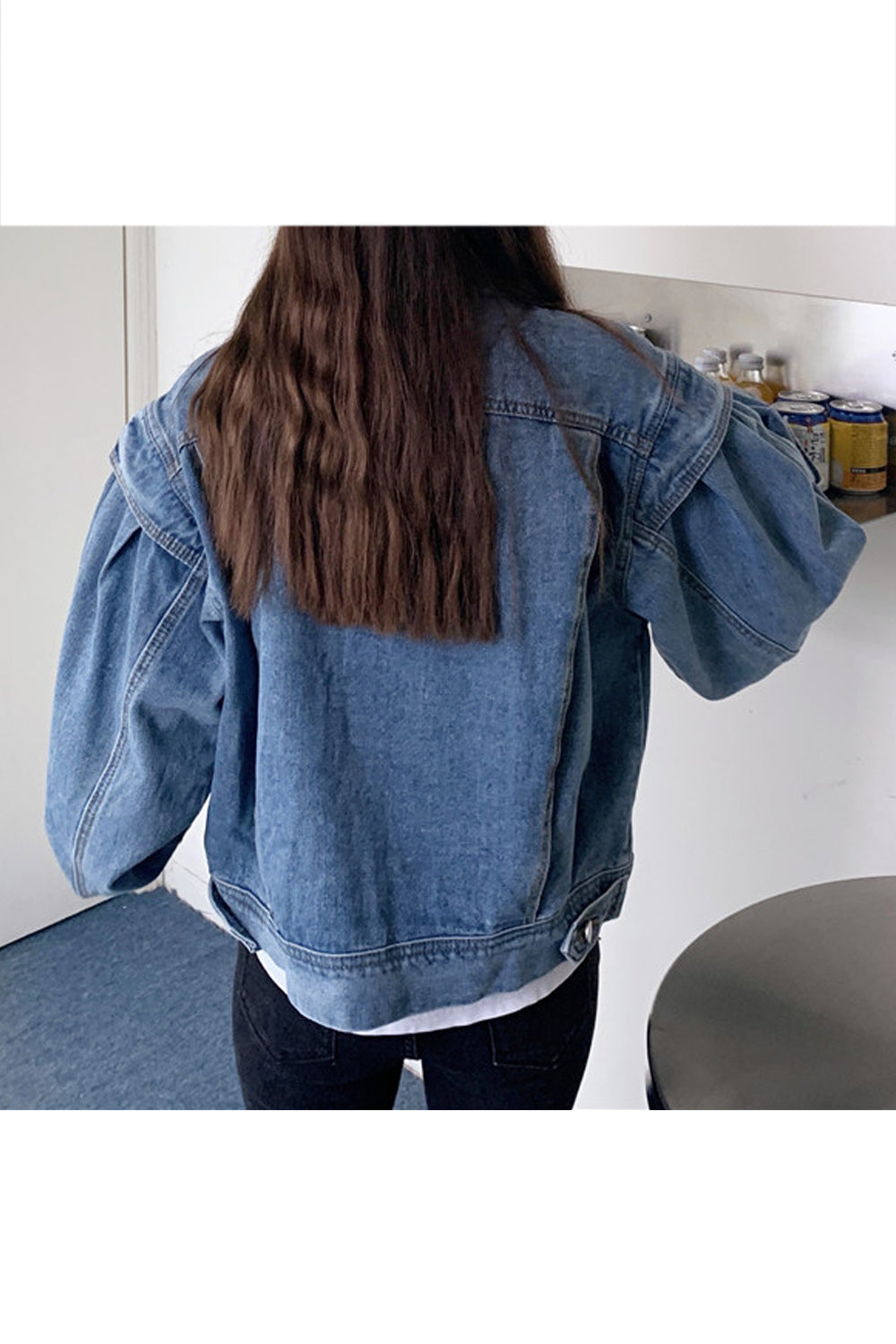 Women Loose Long Sleeve Elegant Collar Neck Button Closure Easy Denim Jacket