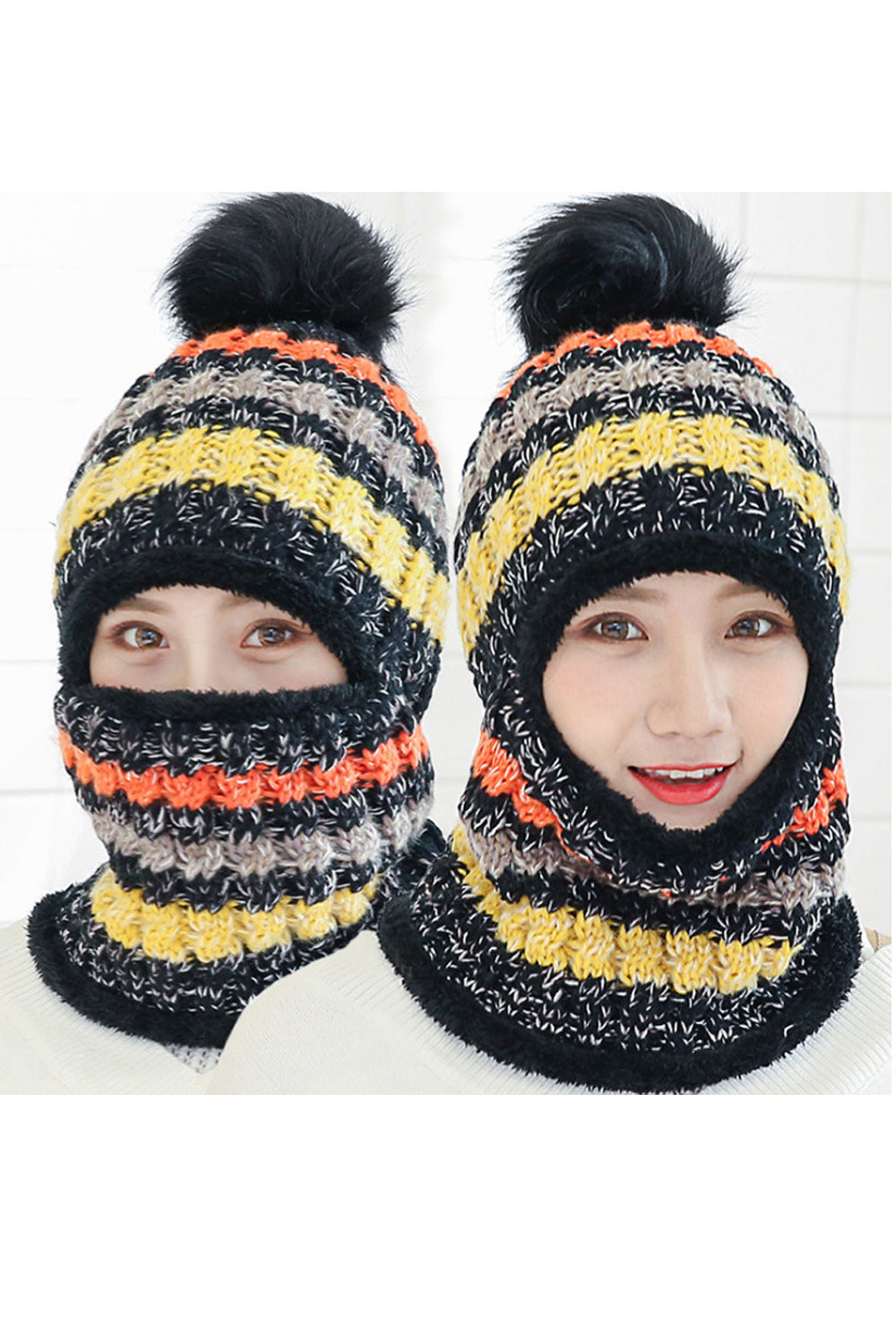 Women Windproof Outdoor Hair Ball Attached Casual Knitted Hat